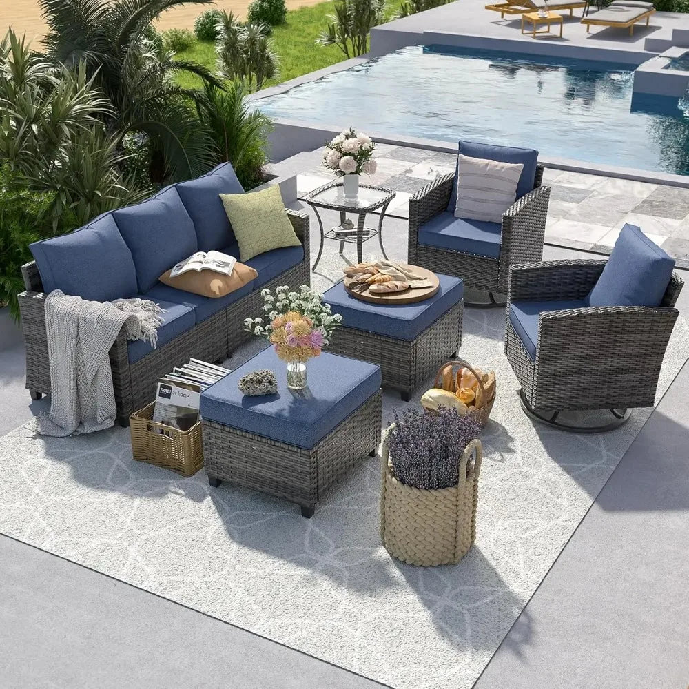 6 Pieces Outdoor Sectional Couch with Swivel Rocking Chair
