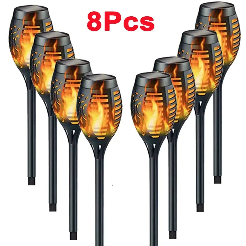 10Pcs Solar Flame Torch Lights Flickering Light Waterproof