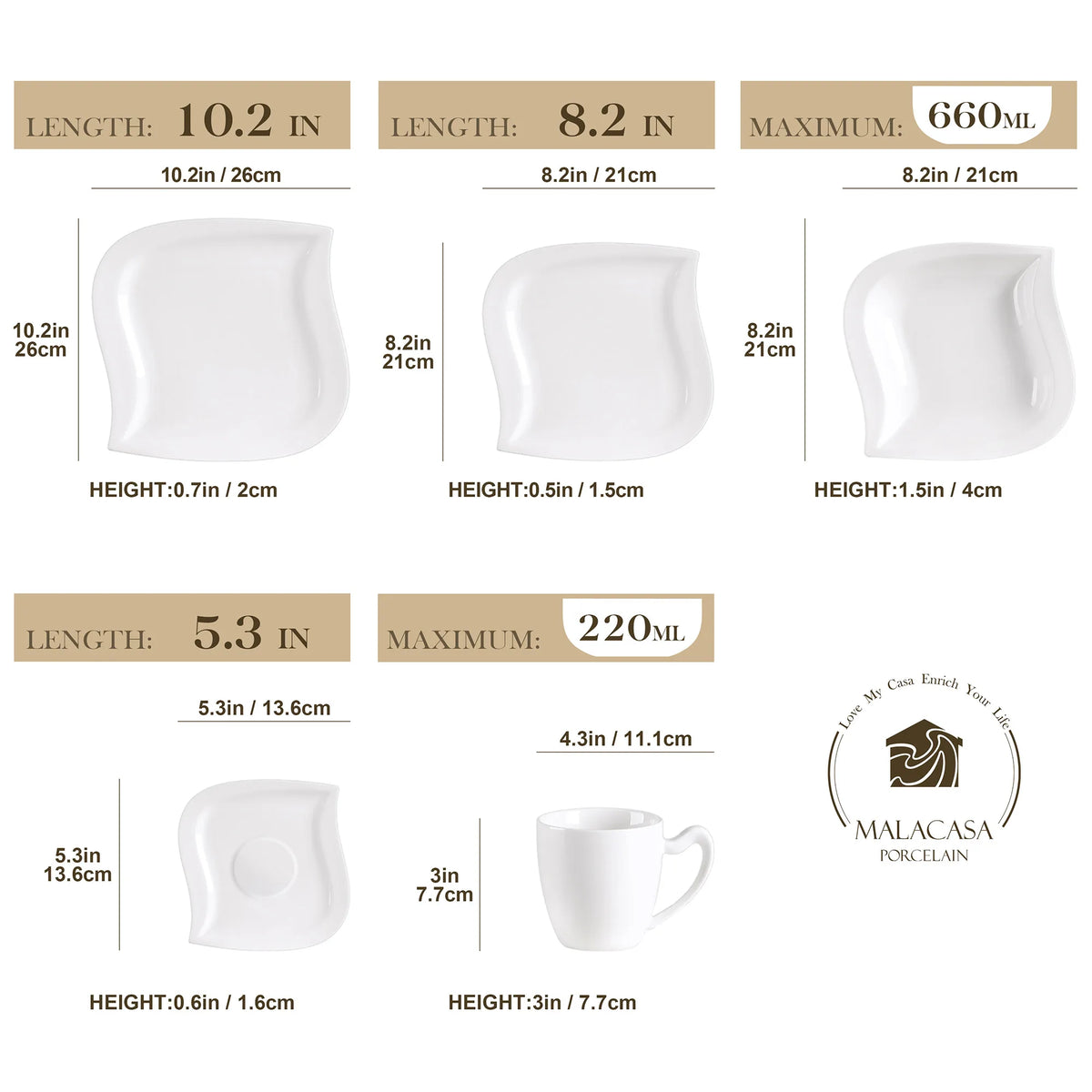 MALACASA 30/60 Piece White Porcelain Dinner Set