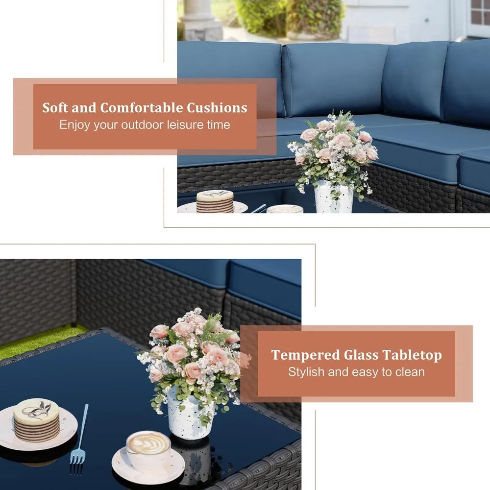 5-Piece Wicker Patio Furniture Set with Thick Cushions
