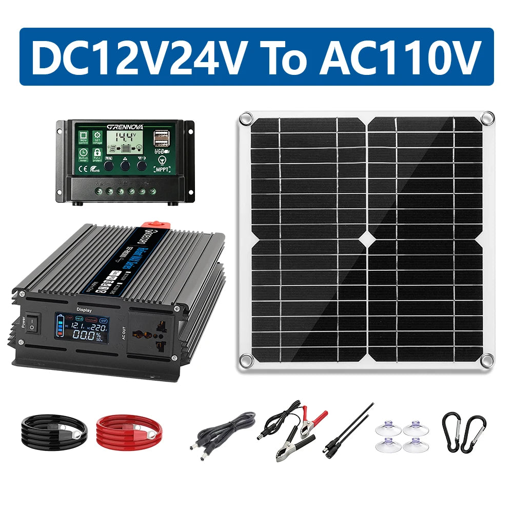 2000W Rated Inverter 60A Controller 12V 24V to 110V 220V Off Grid Solar System RV