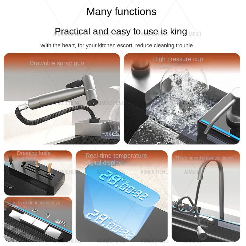 Stainless Steel Waterfall Kitchen Sink