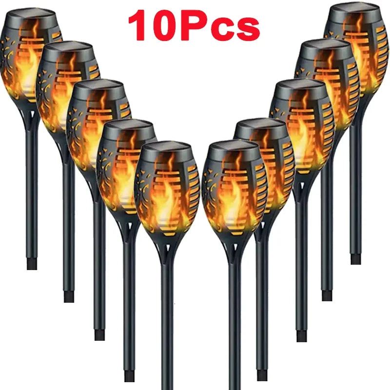 10Pcs Solar Flame Torch Lights Flickering Light Waterproof