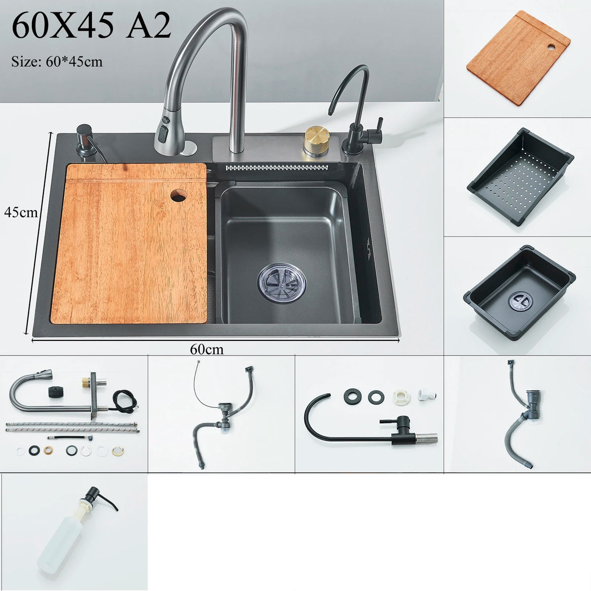 Stainless Steel Kitchen Sink Double Waterfall Single Slot Digital Display