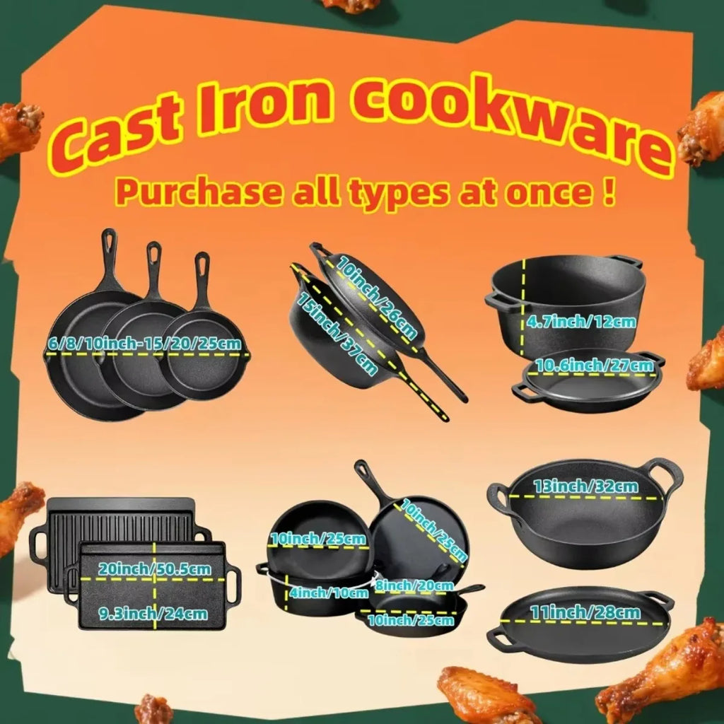 3-Piece Pre-Seasoned Cast Iron Skillet Set – 6”, 8”, 10”