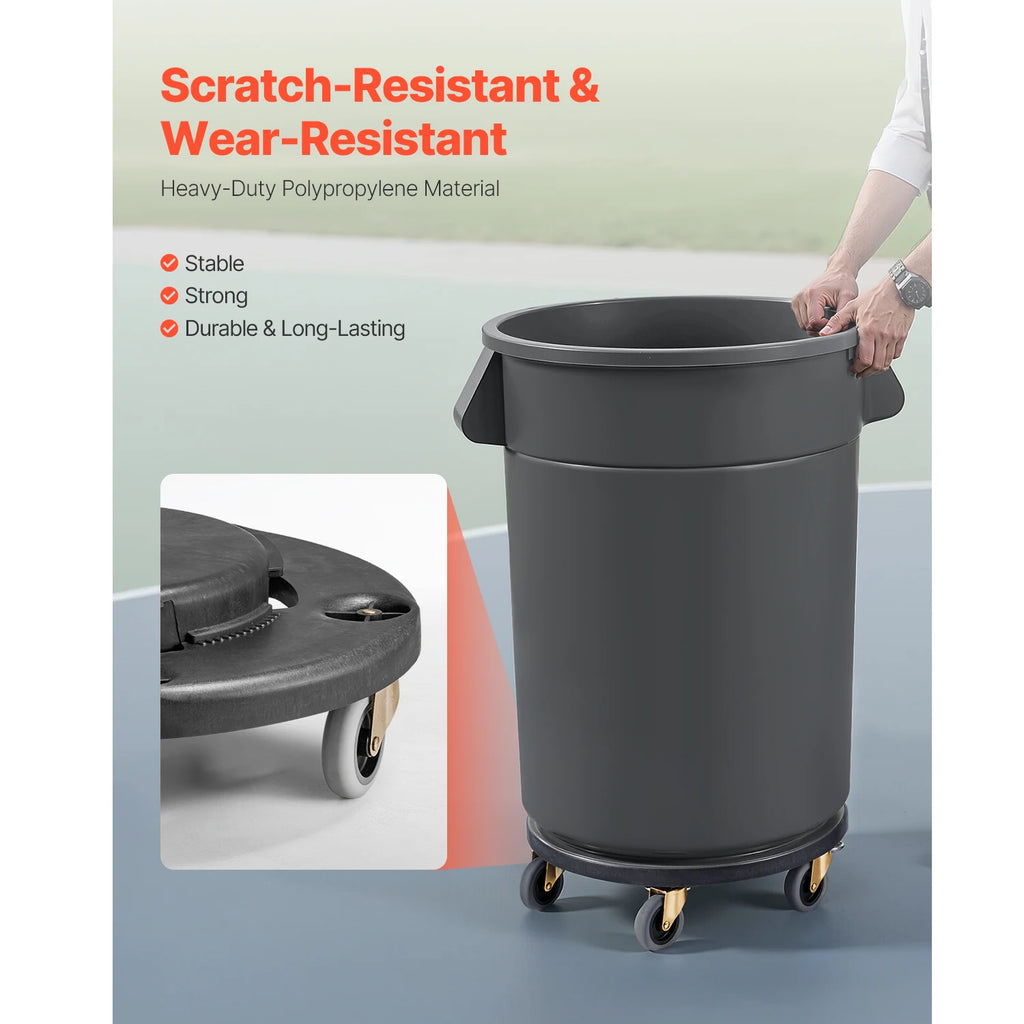 Trash Can Dolly Round Roller Base with 4 Lockable Wheels