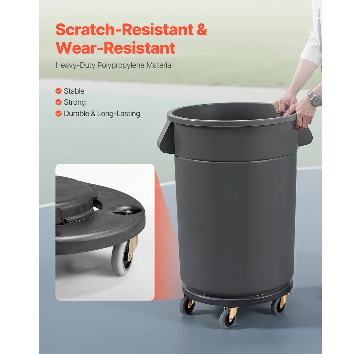 Trash Can Dolly Round Roller Base with 4 Lockable Wheels