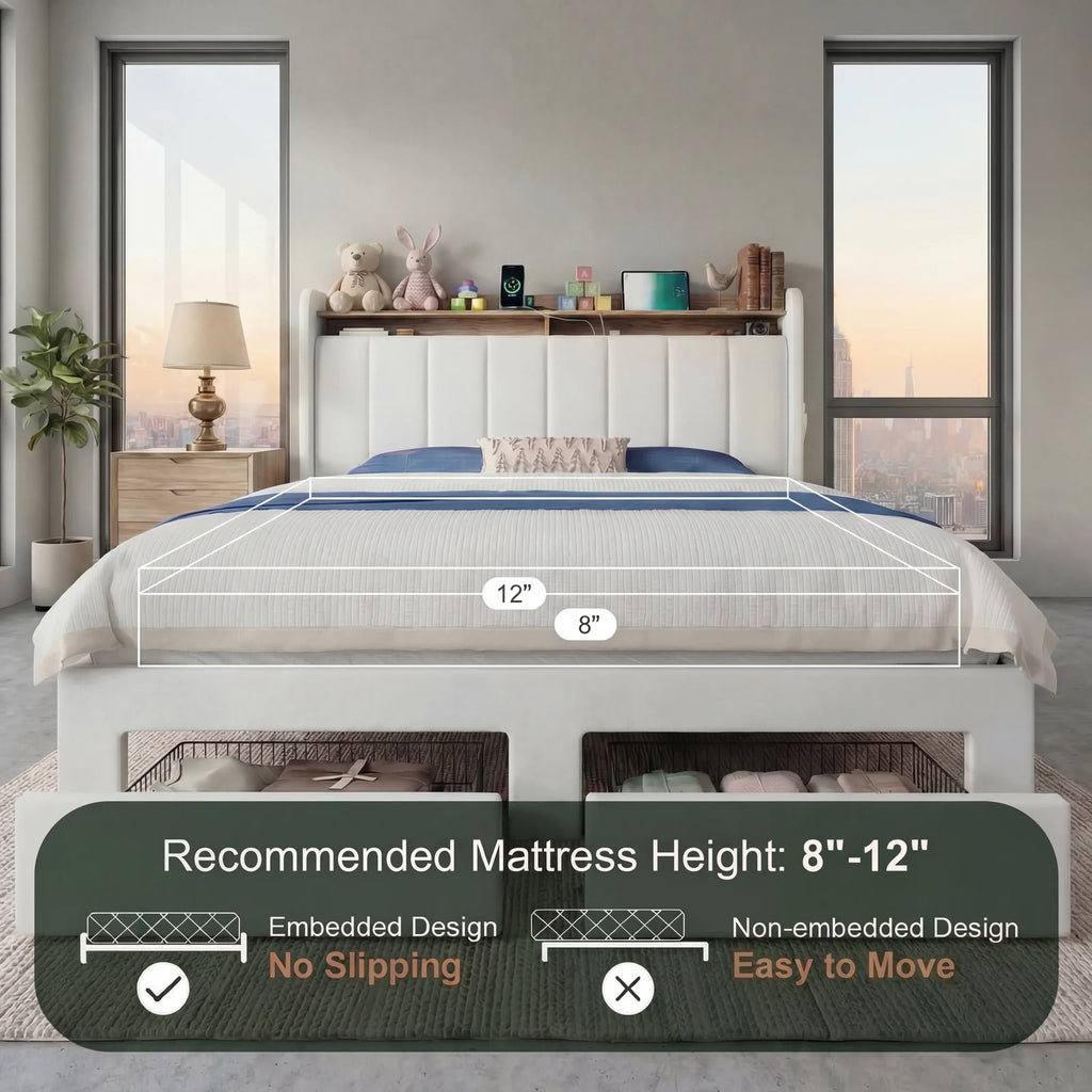 HOOMIC Bed Frame, 2 Storage Drawers with LED Lights