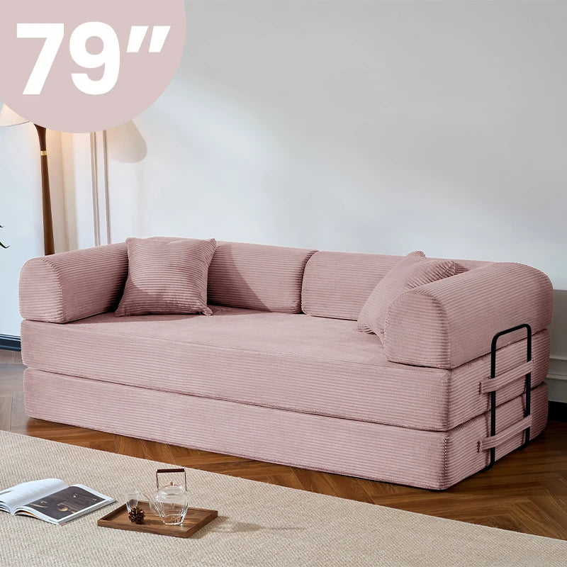 79’’ Folding Convertible Sofa Bed Corduroy Upholstered Boneless Couch