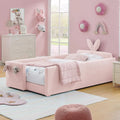 Twin Size Platform Bed Headboard with Pocket & Guardrail for Kids