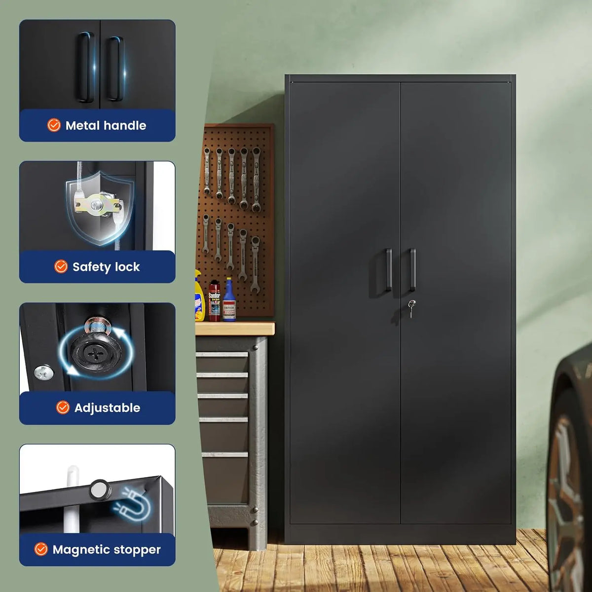 Metal Garage Storage Cabinet with 2 Doors and 5 Adjustable Shelves