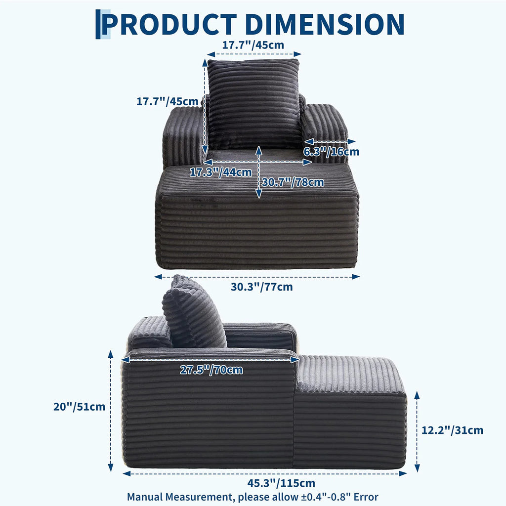 45'' Corduroy Cloud Chaise Lounge Sofa