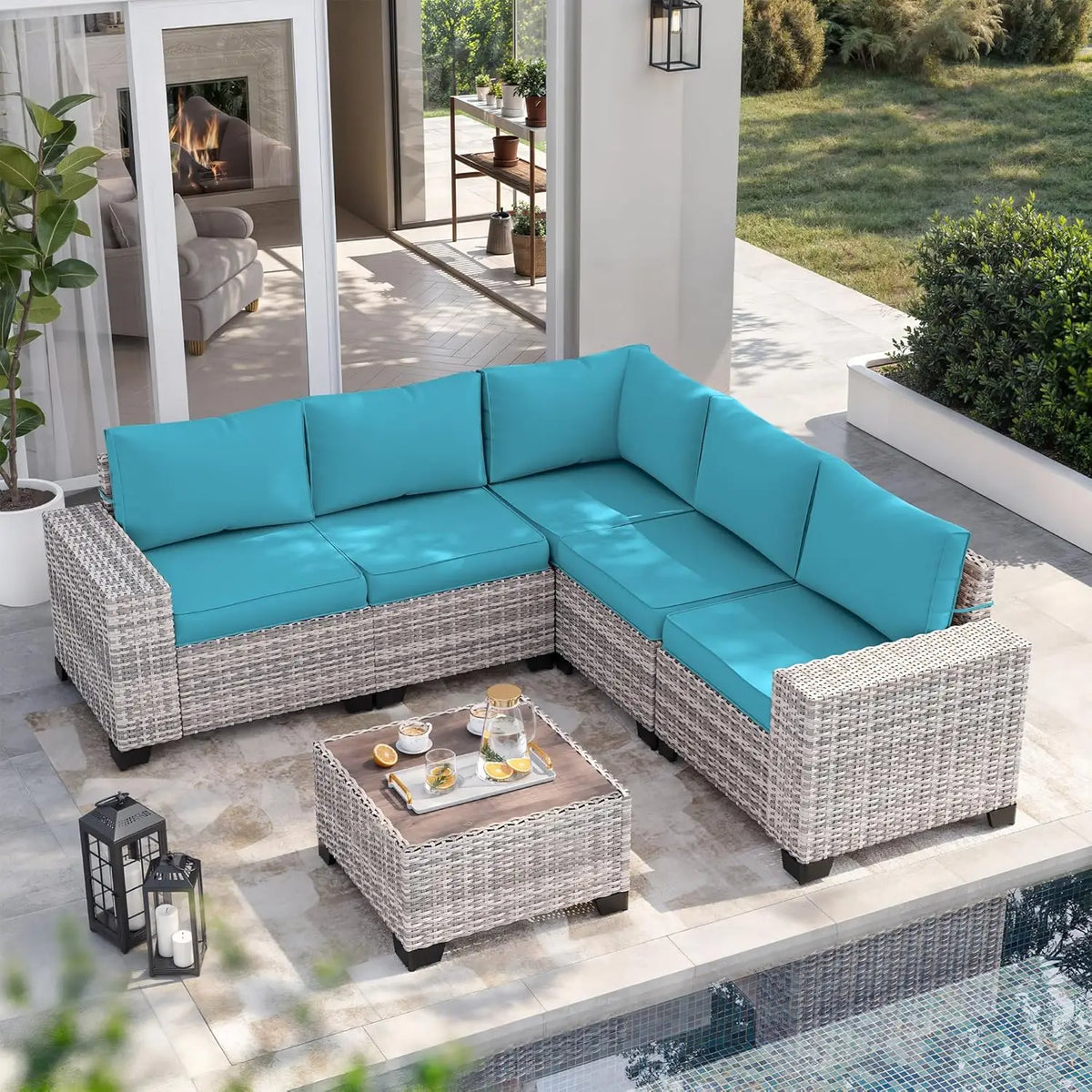 6-Piece Outdoor Wicker Sectional Sofa Set