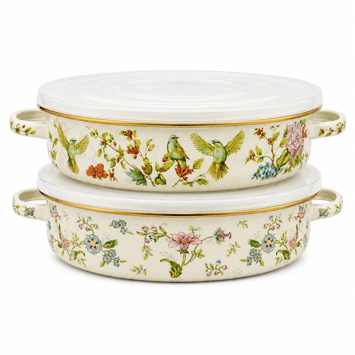 11 Inch Enamel Pie Pan Vintage Floral Non-Stick Baking Dish