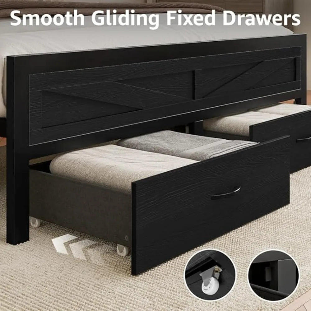 Rustic Full Size Bed Frame with Storage Drawers