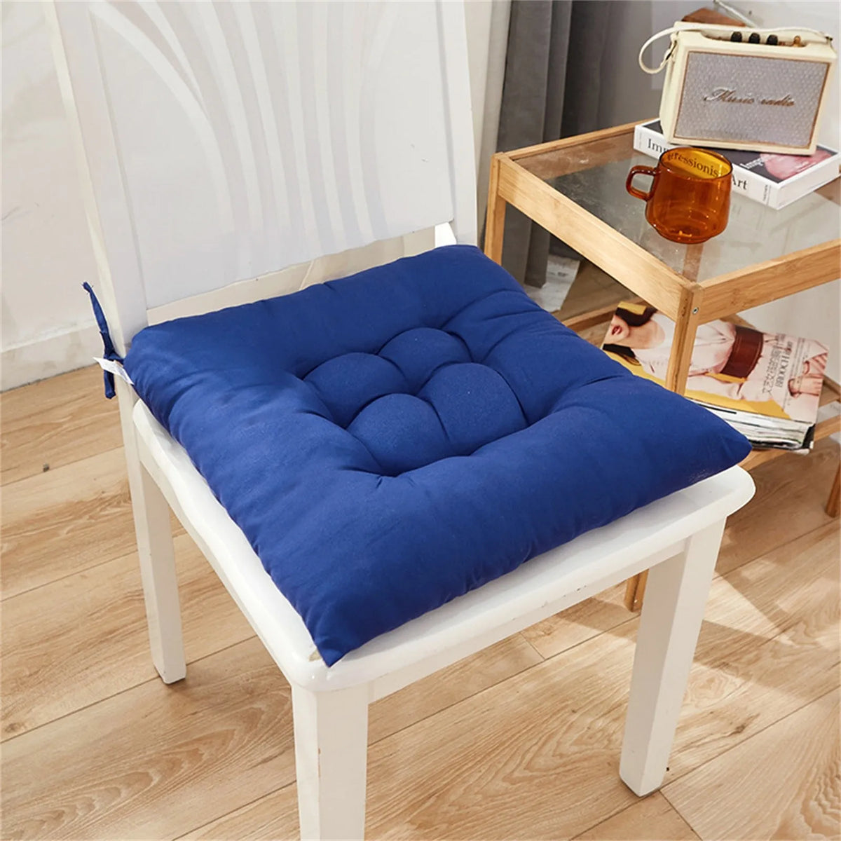 Square Chair Soft Pad Thicker Seat Cushion With Strap