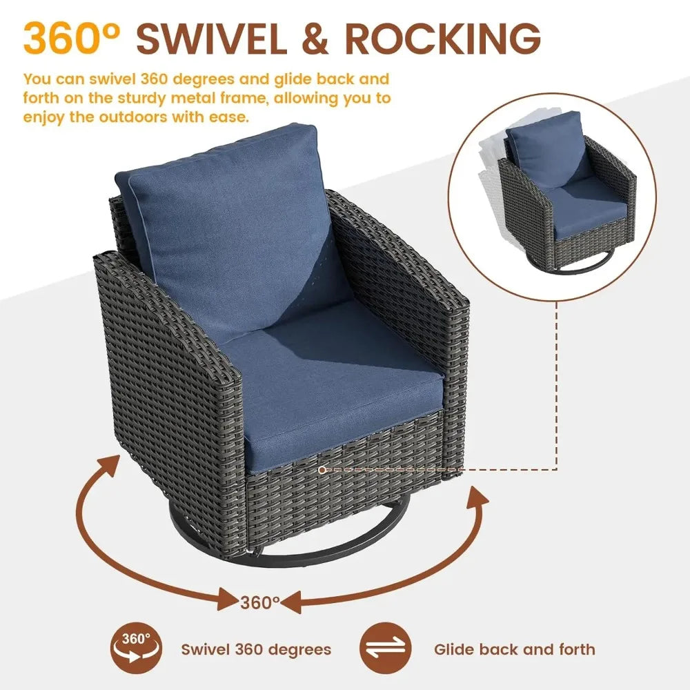 6 Pieces Outdoor Sectional Couch with Swivel Rocking Chair