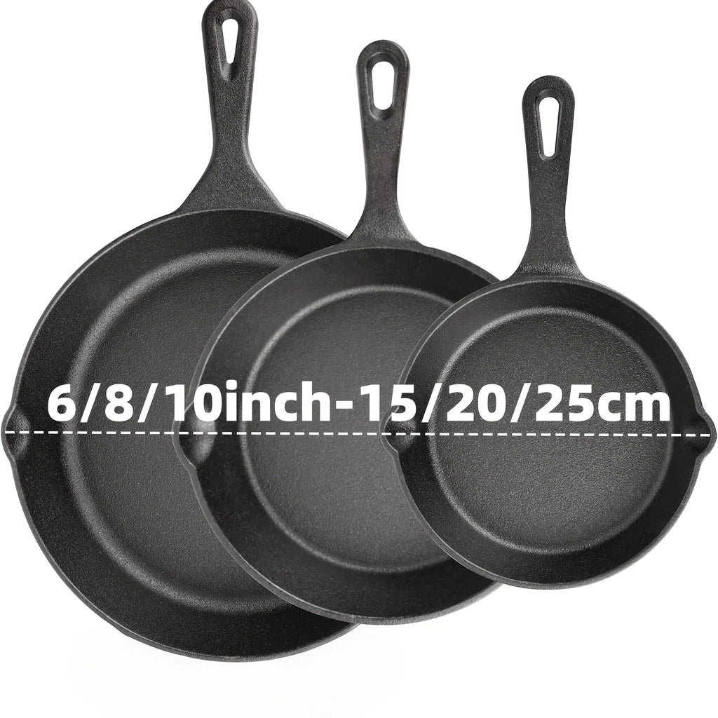 3-Piece Pre-Seasoned Cast Iron Skillet Set – 6”, 8”, 10”