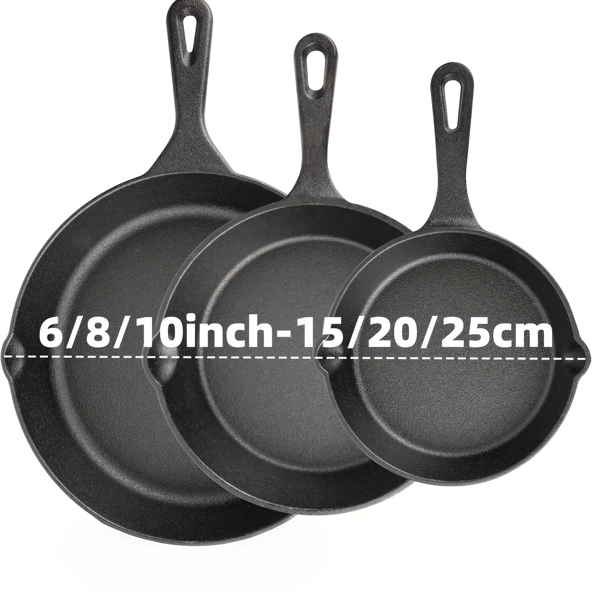 3-Piece Pre-Seasoned Cast Iron Skillet Set – 6”, 8”, 10”