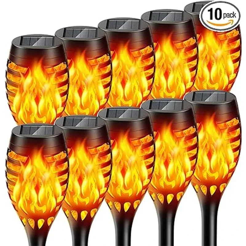 10Pcs Solar Flame Torch Lights Flickering Light Waterproof