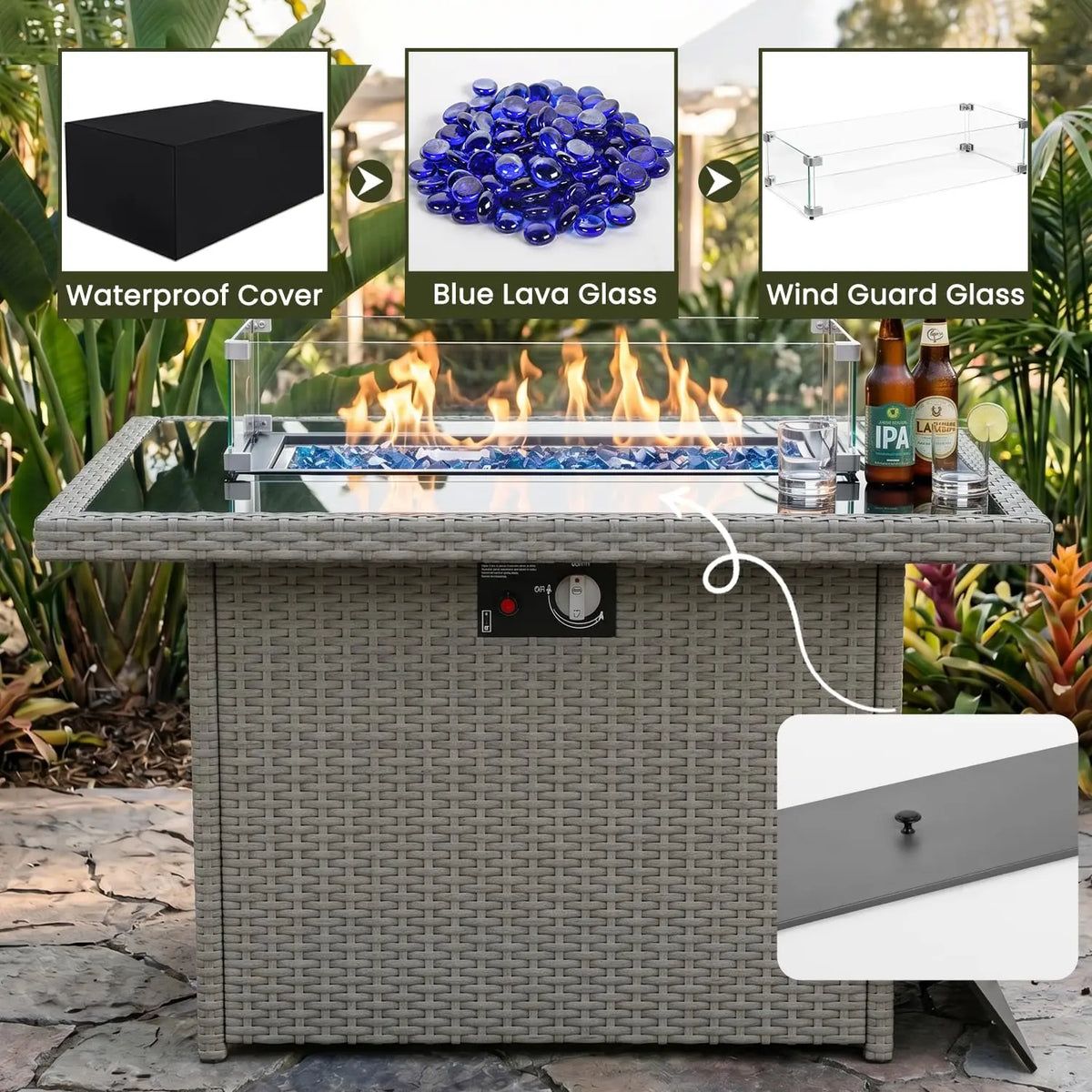 Propane Fire Pit Table, 44" Outdoor Gas Fire Pit