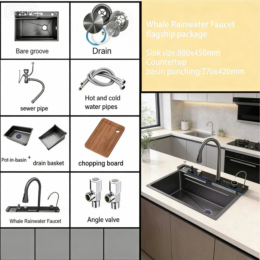 Stainless Steel Waterfall Kitchen Sink