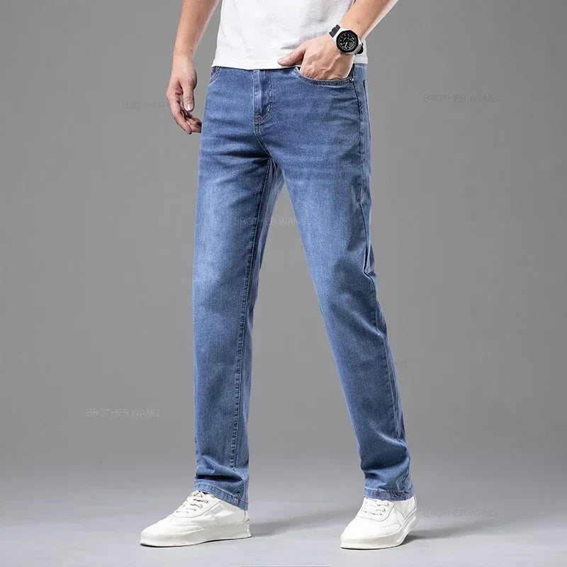 Summer Brand Men's Fit Straight Lightweight Cotton Stretch Jeans