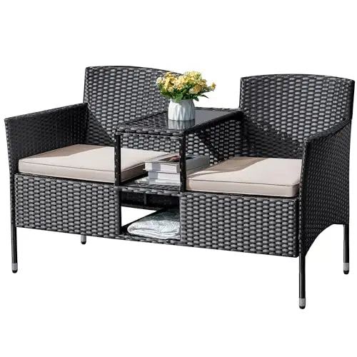 Outdoor Furniture Patio Loveseat Wicker 2-Seat