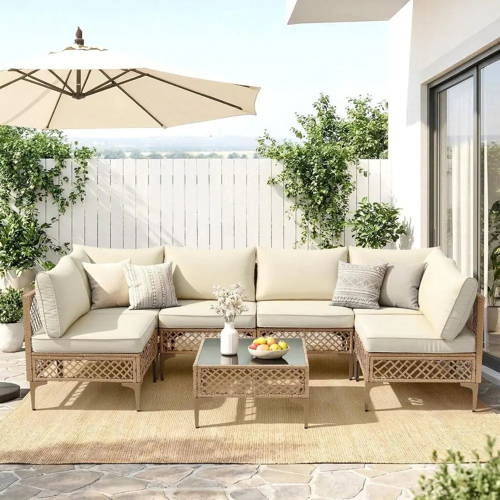 7-Piece Outdoor Wicker Sectional Patio Furniture Set