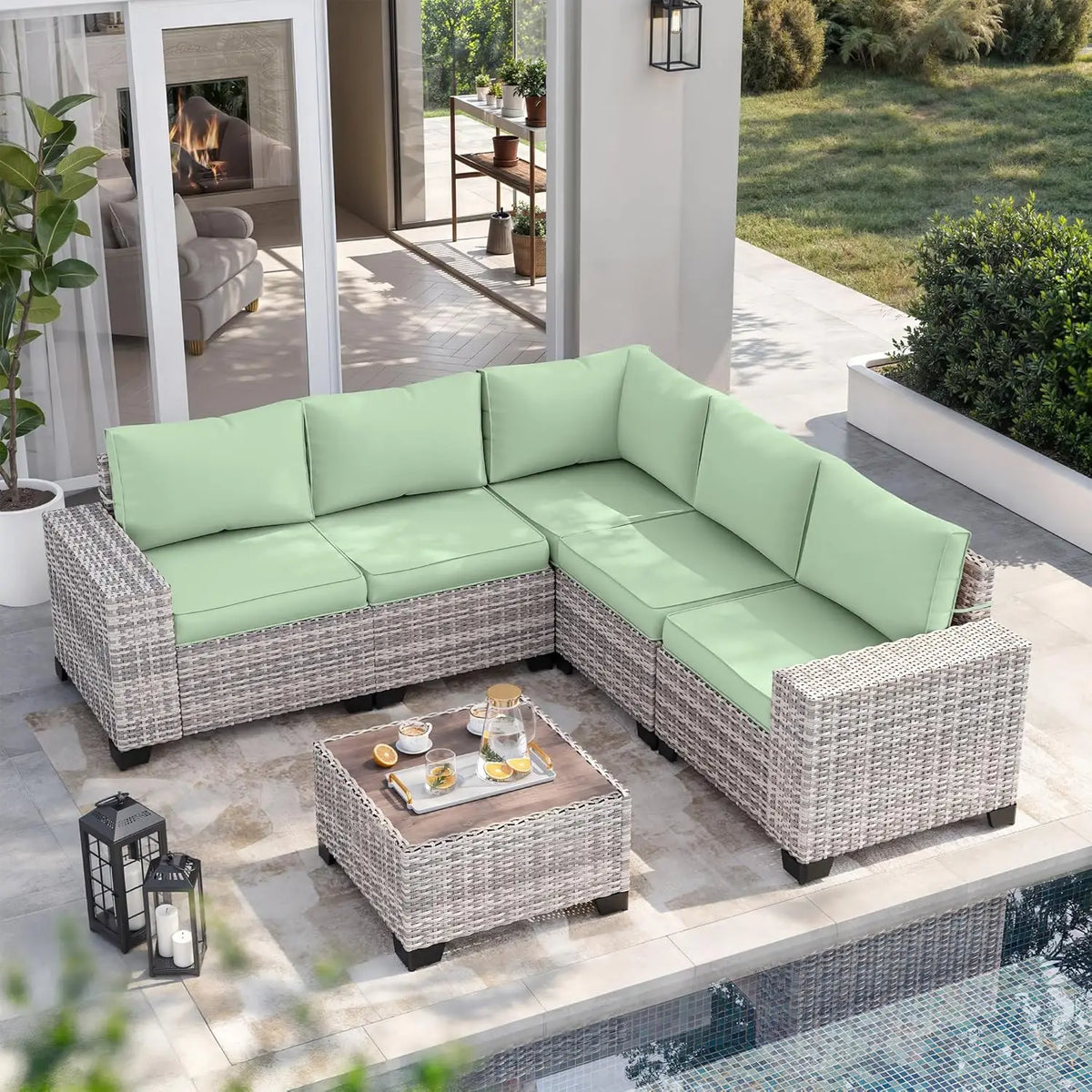 6-Piece Outdoor Wicker Sectional Sofa Set