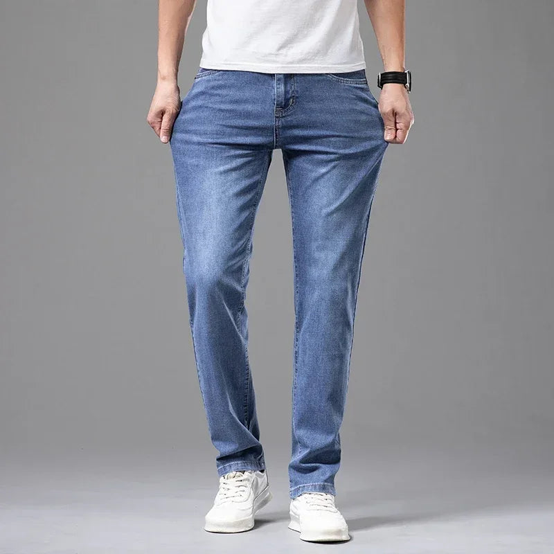Summer Brand Men's Fit Straight Lightweight Cotton Stretch Jeans
