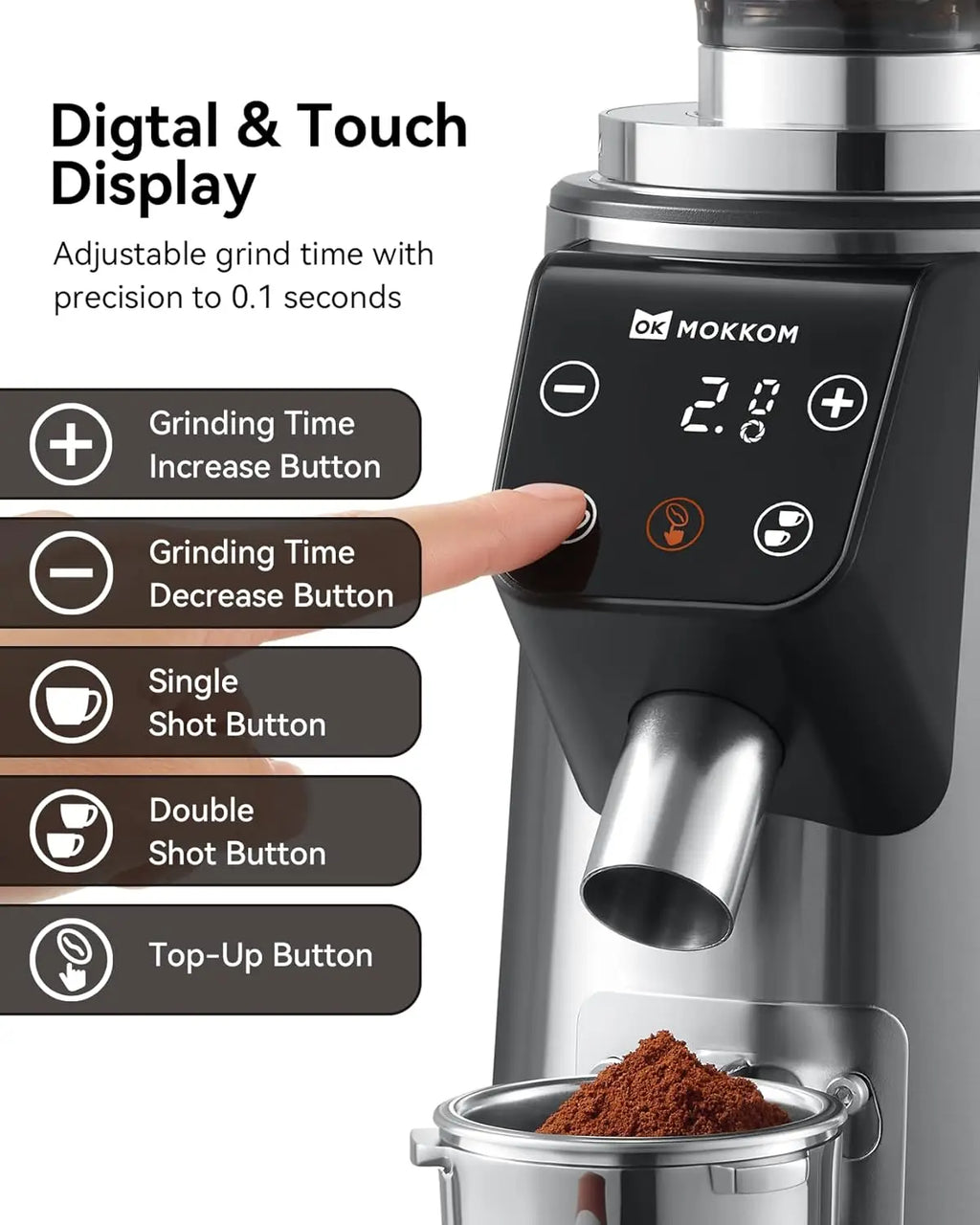 64mm Flat Burr Coffee Grinder 100 Grind Settings