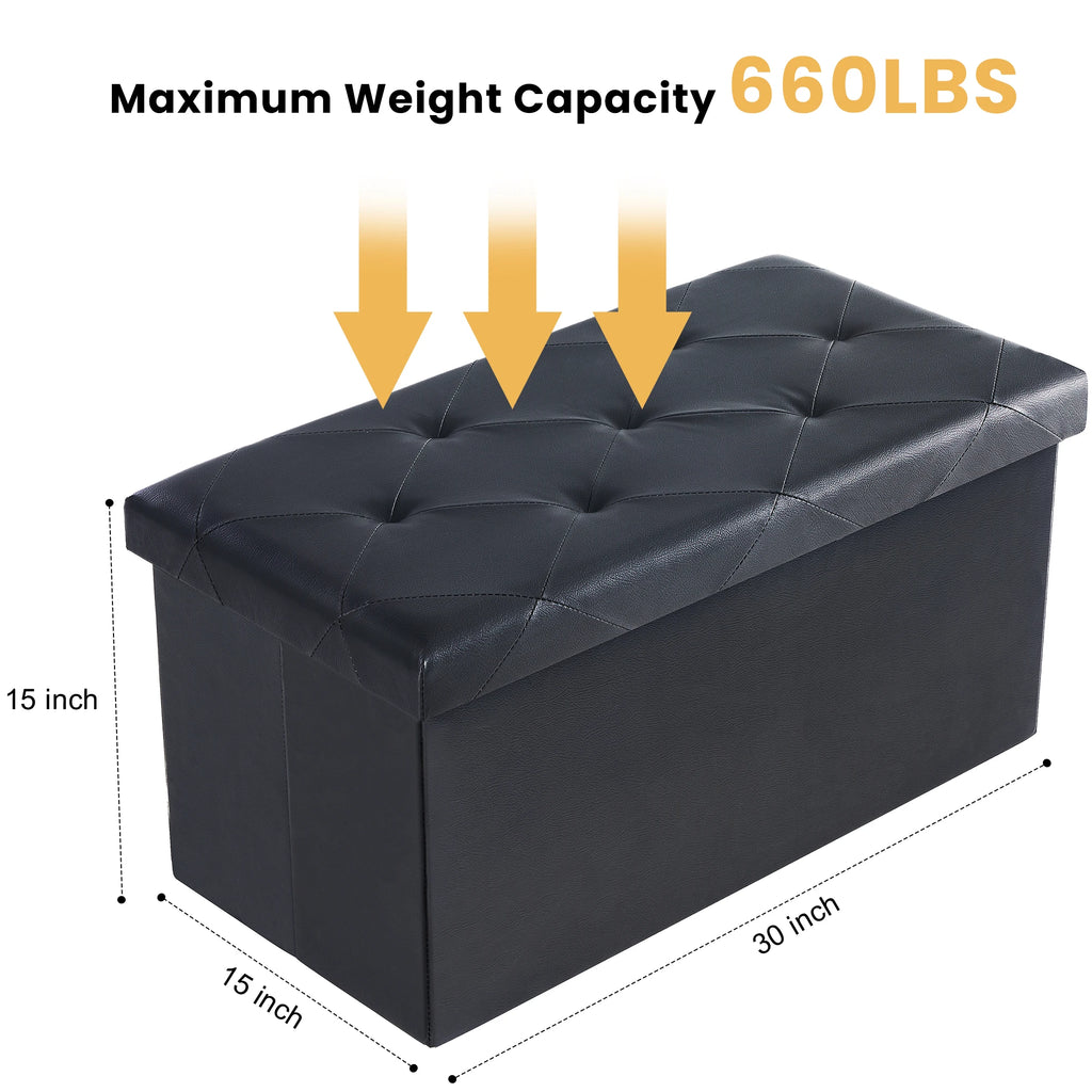 Leather Folding Ottoman Storage Footstool Toy Box