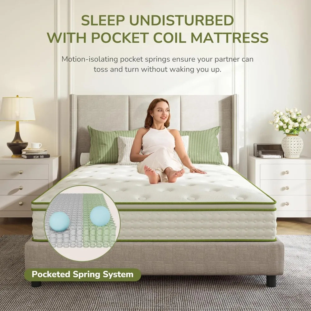 12 Inch Queen Hybrid Mattress, Medium Firm, Motion Isolation