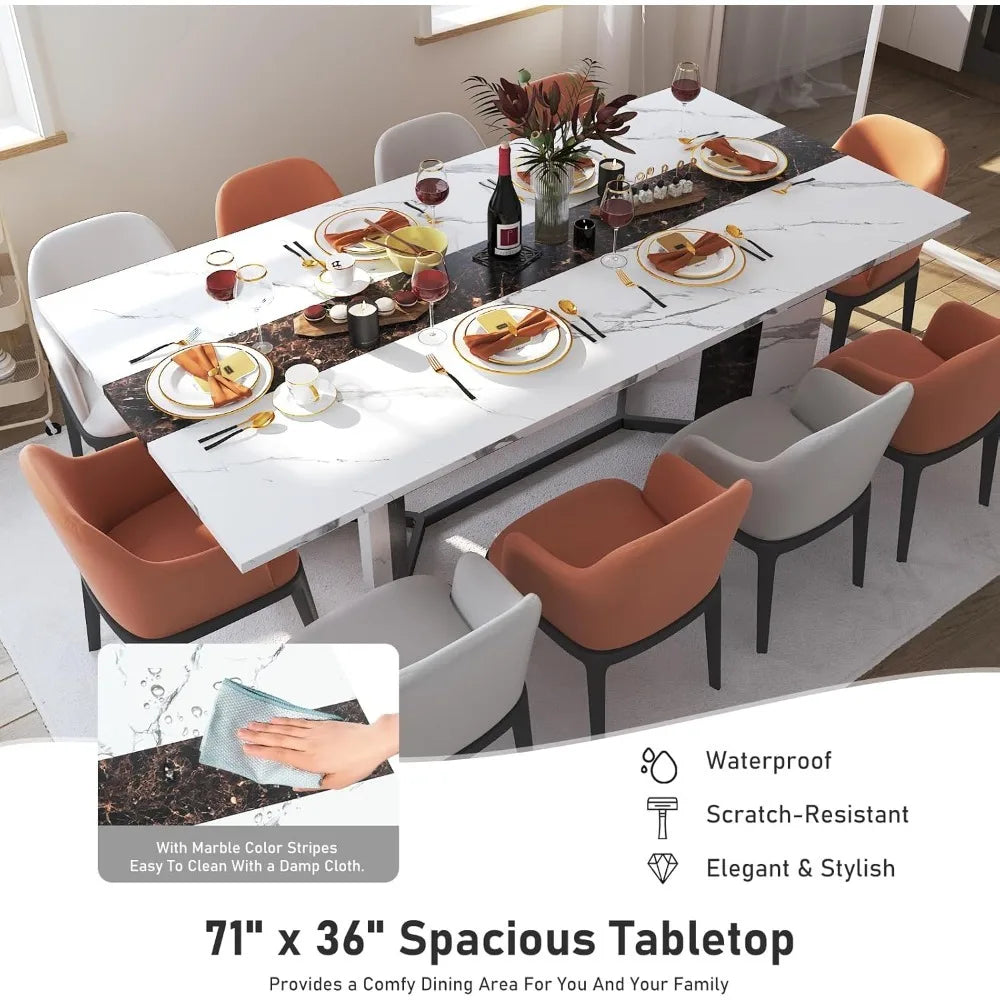 Modern White Rectangular 71 Inch Dining Table for 6 People