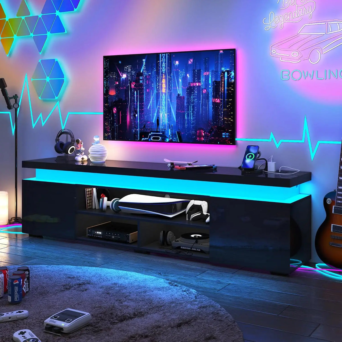 LED TV Stand for 85 Inch TV,  Stand with Power Outlet