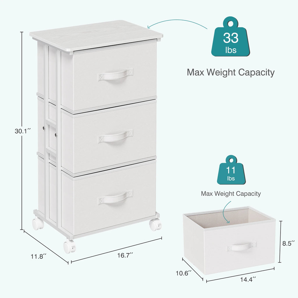 JHK 3 Drawers Dresser Storage Cabinet with Wheels