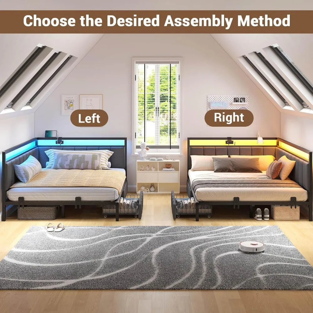 Modern Full Size Corner Bed Frame with Storage