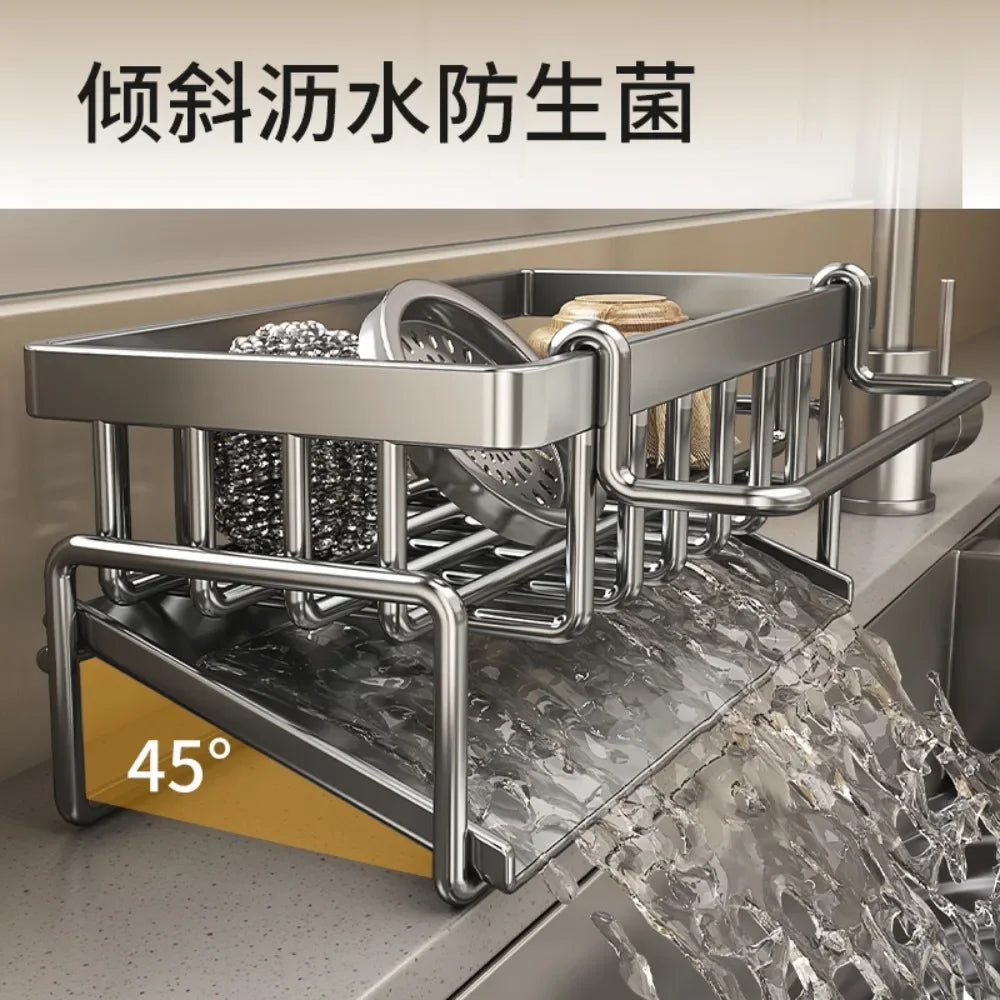 Kitchen Shelf Cleaning Cloth Storage  Stainless Steel Dish Rack for Kitchen Counter, Extendable  Dish Drainers with Cutlery