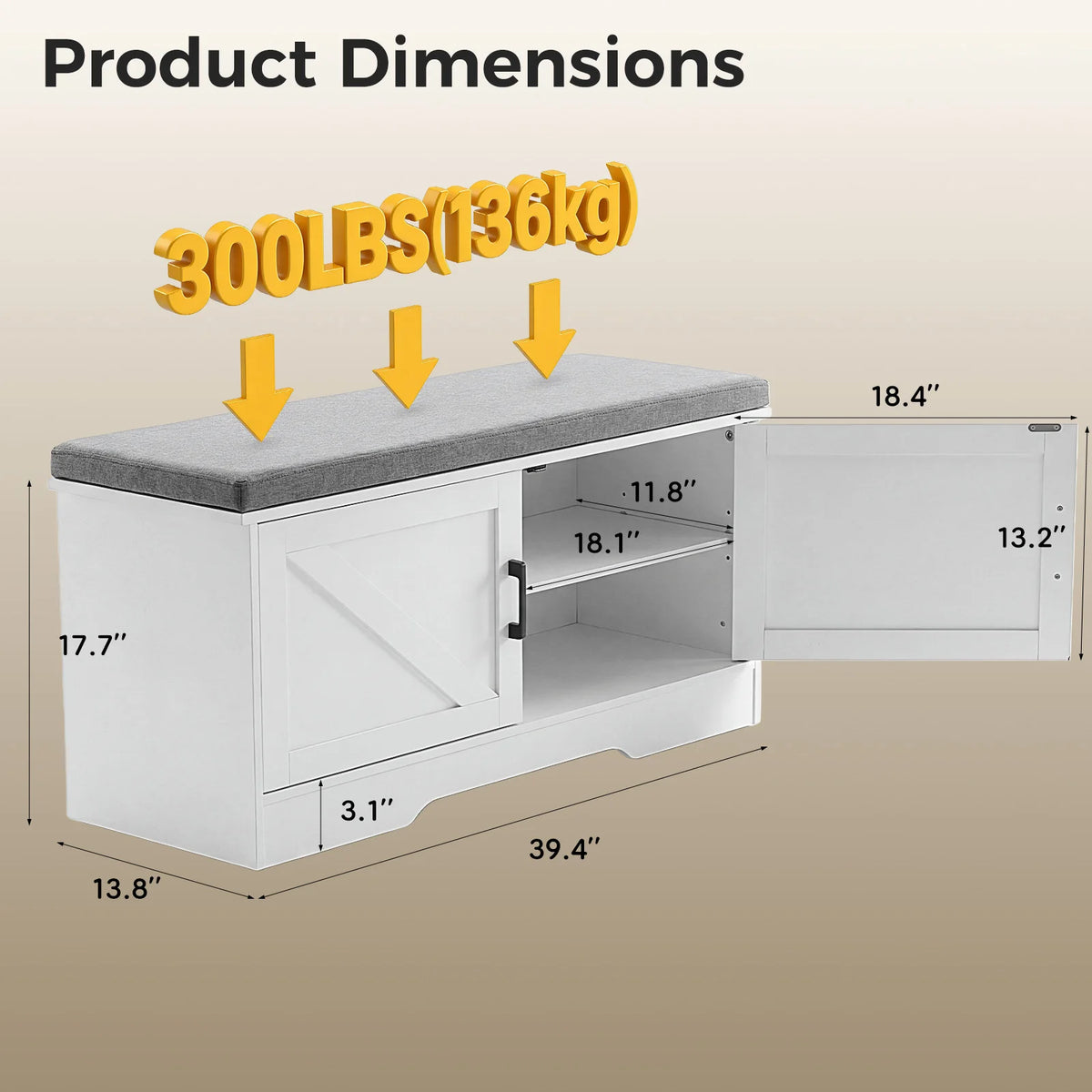 Storage Bench Shoe Organizer Cabinet with Padded Seat Cushion