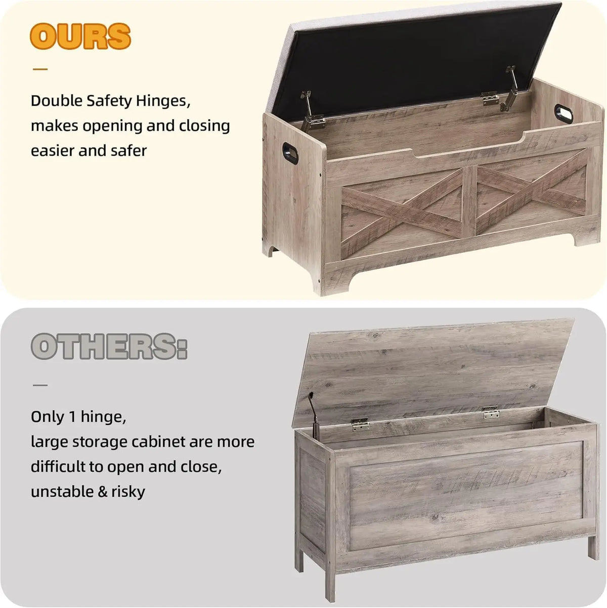 Storage Bench Storage Chest with 2 Safety Hinges