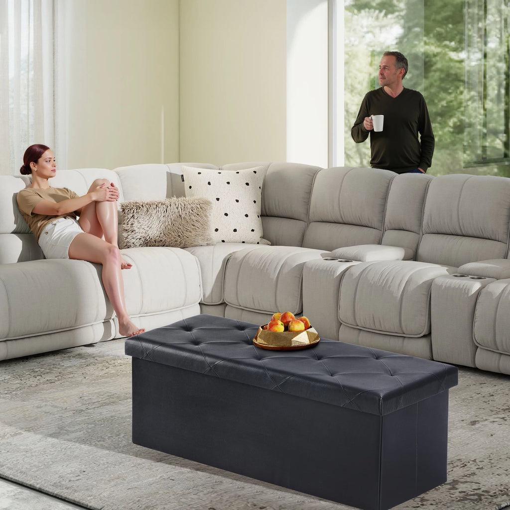 Leather Folding Ottoman Storage Footstool Toy Box