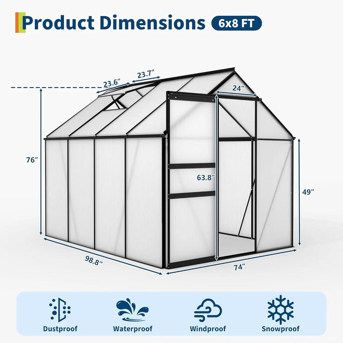 6×8 FT Greenhouse for Outdoors, Polycarbonate Greenhouse