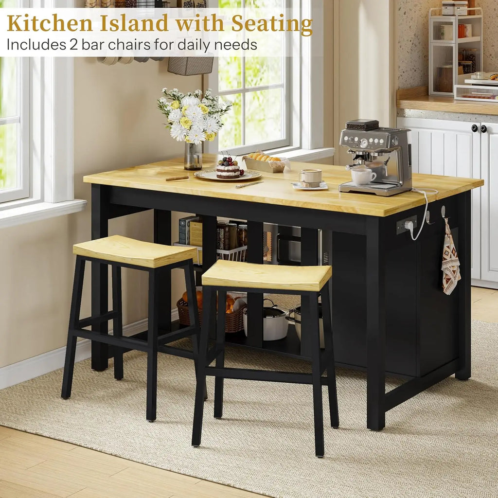 Kitchen Island with Storage and Seating Include 2 Bar Stools