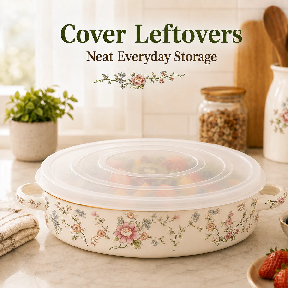 11 Inch Enamel Pie Pan Vintage Floral Non-Stick Baking Dish