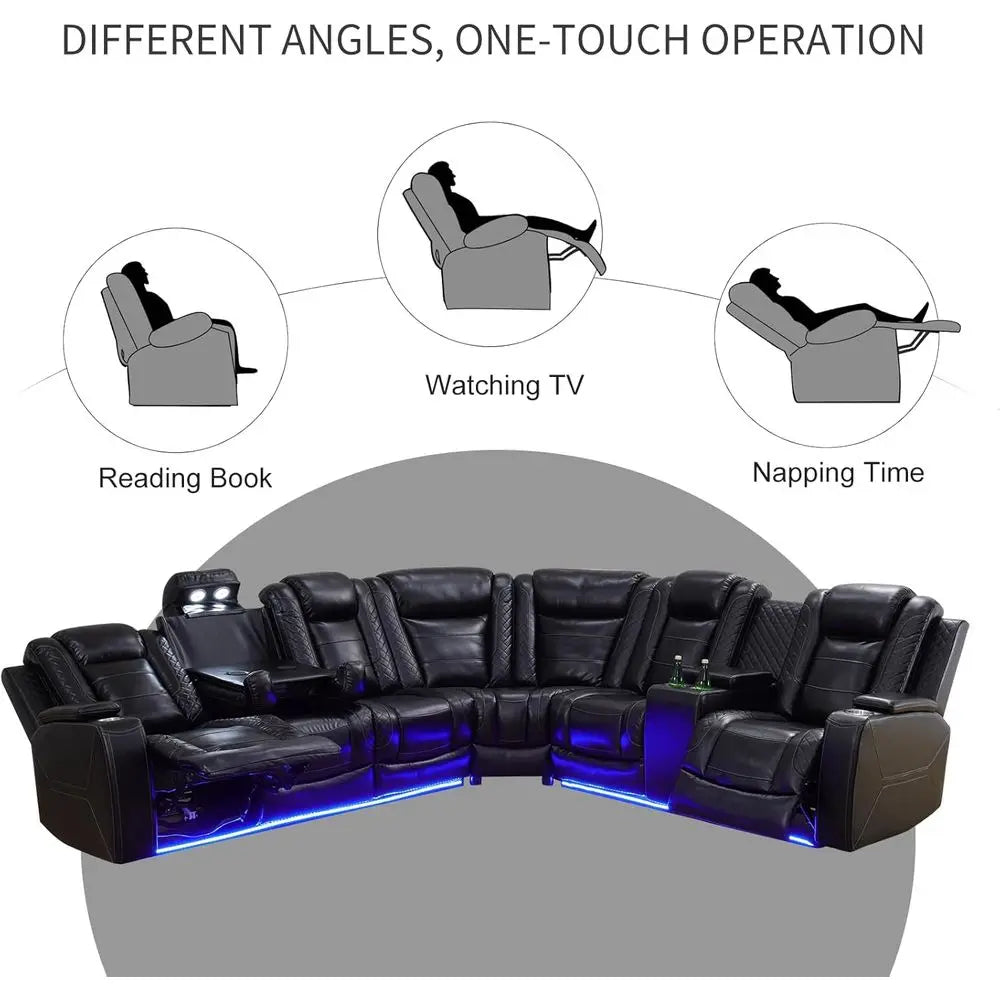 Power Reclining Sectional Sofa  L-Shaped Black Air Leather