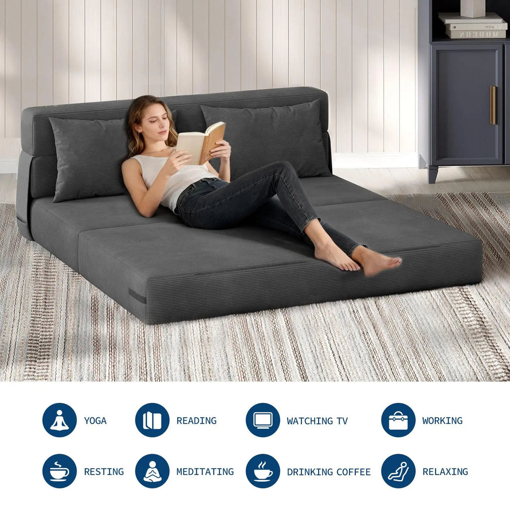 Folding Sofa Bed Convertible Sleeper Soft Corduroy Loveseat Couch