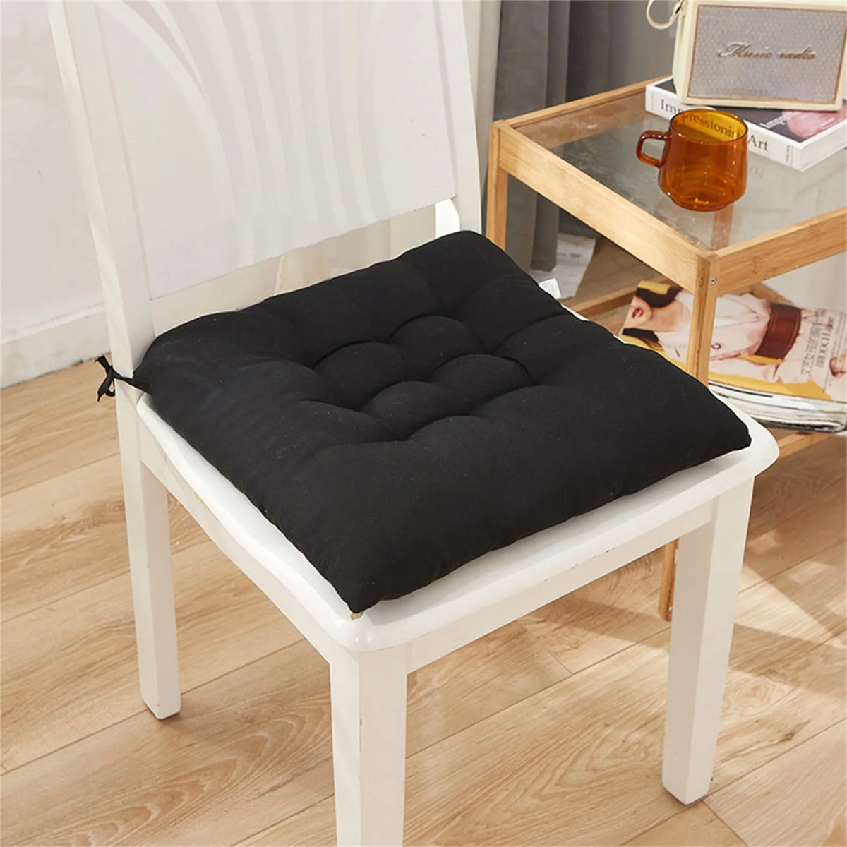Square Chair Soft Pad Thicker Seat Cushion With Strap