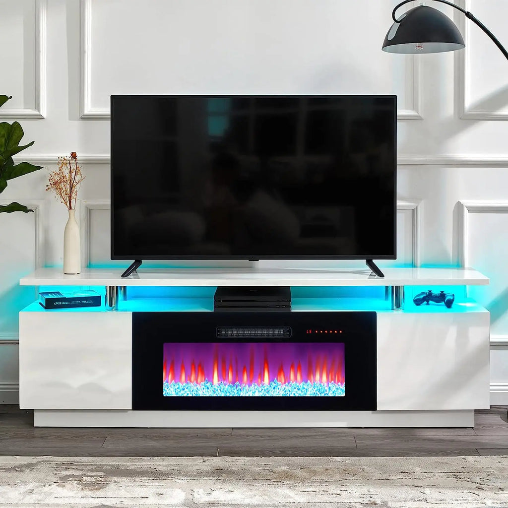 70" High-Gloss Fireplace TV Stand with 36" Electric Fireplace