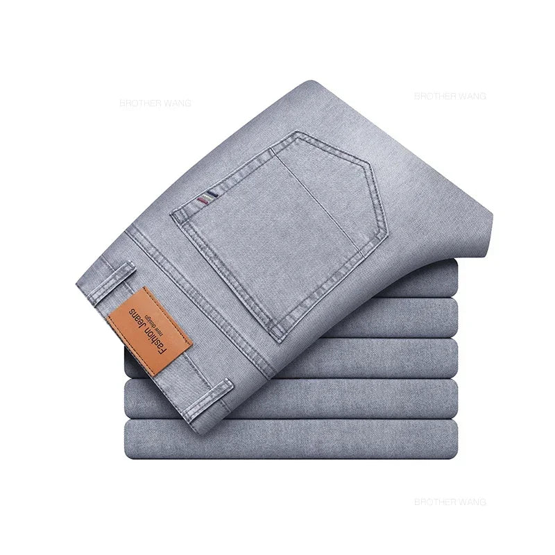 Summer Brand Men's Fit Straight Lightweight Cotton Stretch Jeans